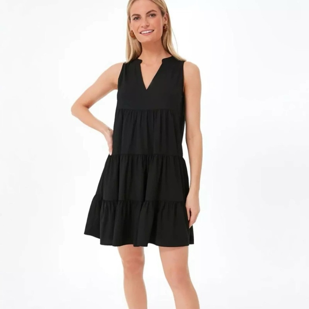 Pomander Place Black Tiered V-Notch Sleeveless Mini Dress
